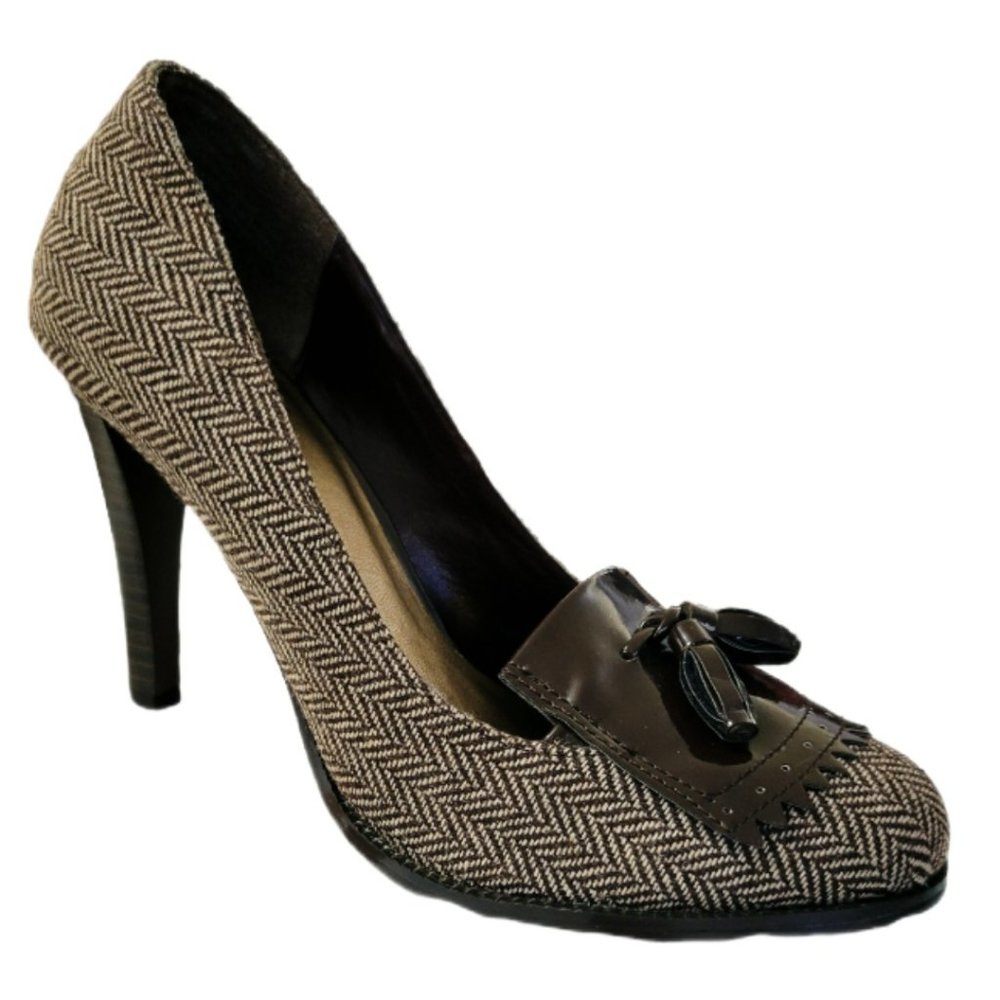 💛2/$22💛 NYGARD Wool/Tweed Loafer-style Women’s 4" Heels (Brown Textile) - EUC